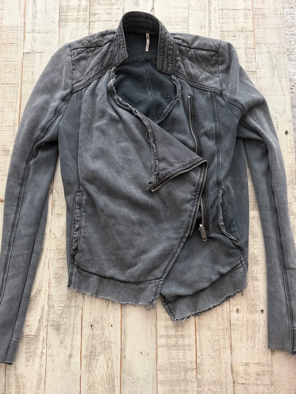 Free People Charcoal Gray Zip-Front Moto Jacket